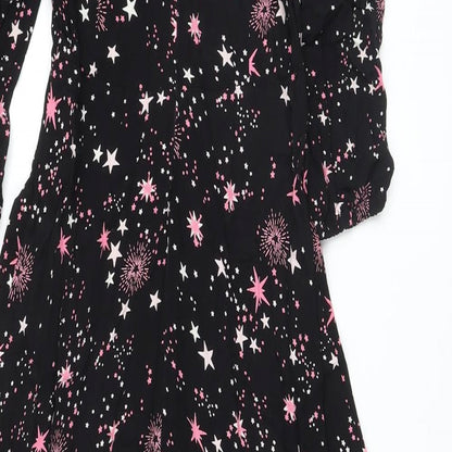 Marks and Spencer Womens Black Geometric Viscose A-Line Size 8 Round Neck Zip