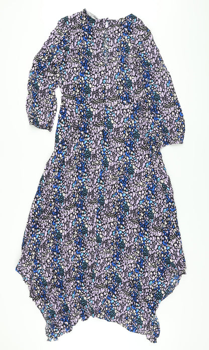 Marks and Spencer Womens Multicoloured Animal Print Viscose A-Line Size 8 Round Neck Button