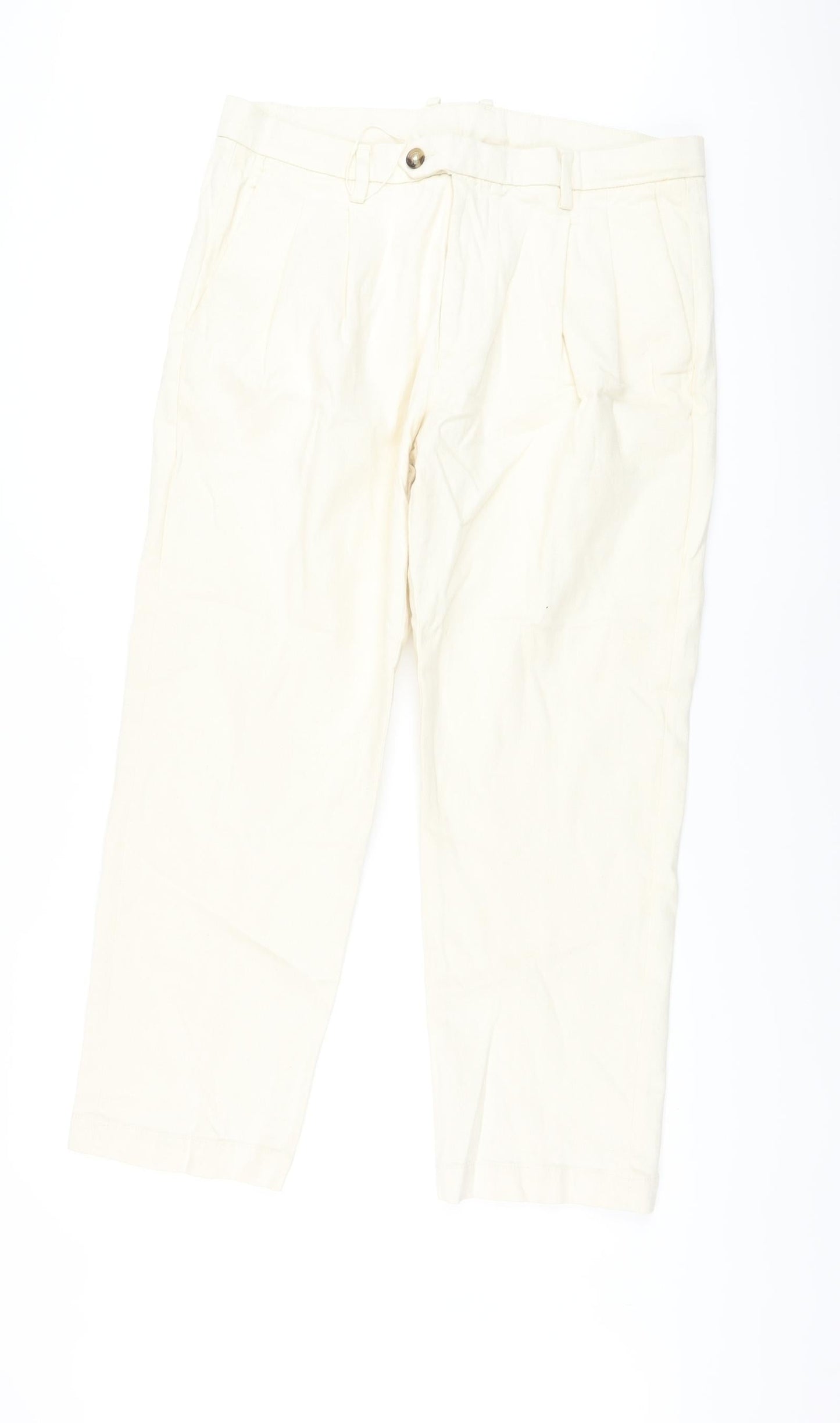 Marks and Spencer Mens Ivory Cotton Straight Jeans Size 36 in L29 in Regular Button