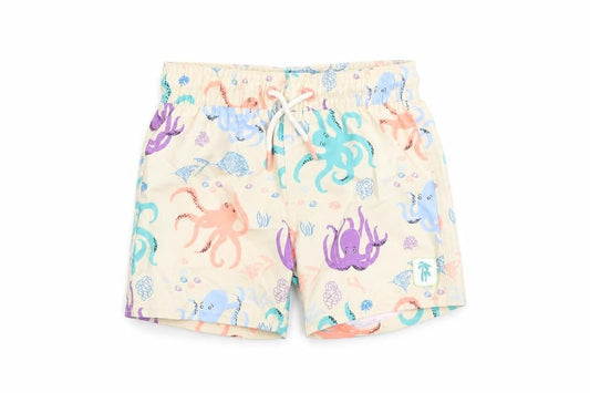 Marks and Spencer Boys Beige Geometric Polyester Sweatpants Trousers Size 9-12 Months Drawstring - Elasticated Waist Swim Shorts Octopus Pattern