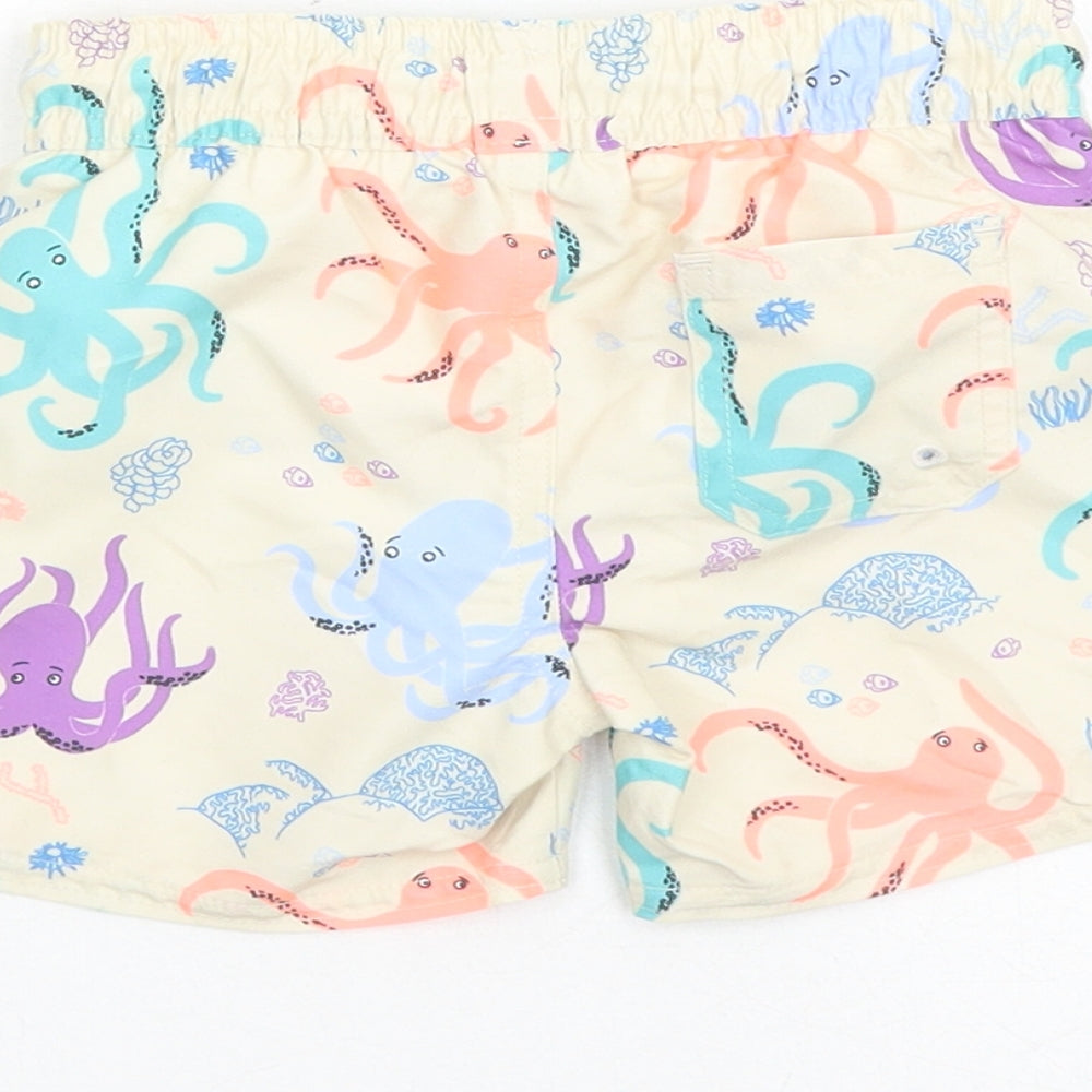 Marks and Spencer Boys Beige Geometric Polyester Sweatpants Trousers Size 9-12 Months Drawstring - Elasticated Waist Swim Shorts Octopus Pattern
