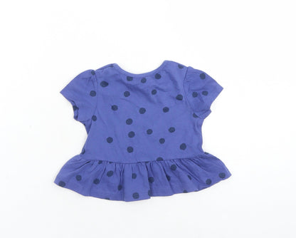 Marks and Spencer Girls Blue Polka Dot 100% Cotton Basic T-Shirt Size 0-3 Months Round Neck Snap