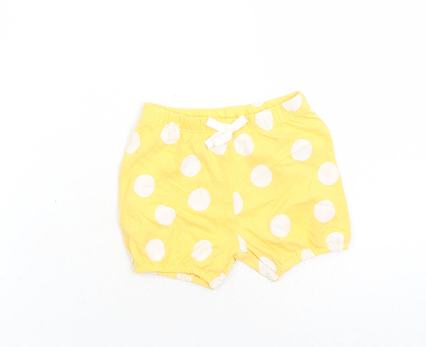 Marks and Spencer Girls Yellow Polka Dot 100% Cotton Sweatpants Trousers Size 6-9 Months - Elasticated Waist Bow Detail