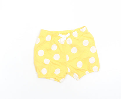 Marks and Spencer Girls Yellow Polka Dot 100% Cotton Sweatpants Trousers Size 6-9 Months - Elasticated Waist Bow Detail