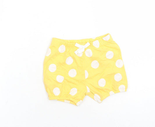 Marks and Spencer Girls Yellow Polka Dot 100% Cotton Sweatpants Trousers Size 6-9 Months - Elasticated Waist Bow Detail