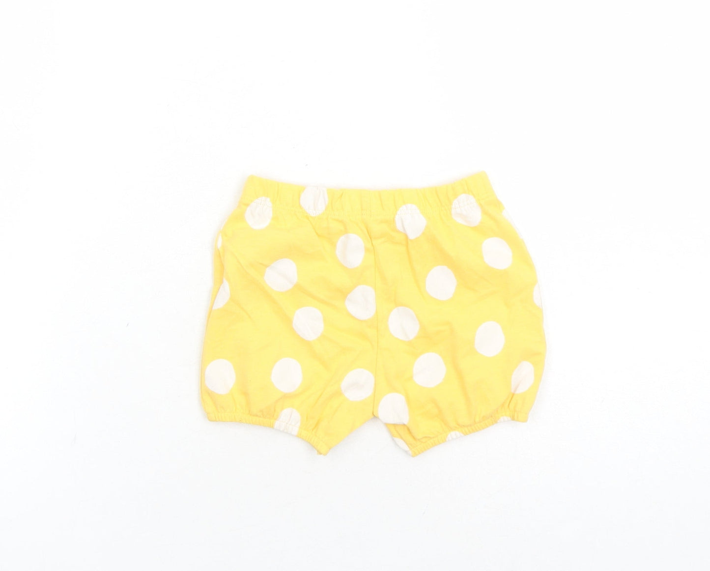 Marks and Spencer Girls Yellow Polka Dot 100% Cotton Sweatpants Trousers Size 6-9 Months - Elasticated Waist Bow Detail