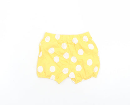 Marks and Spencer Girls Yellow Polka Dot 100% Cotton Sweatpants Trousers Size 6-9 Months - Elasticated Waist Bow Detail