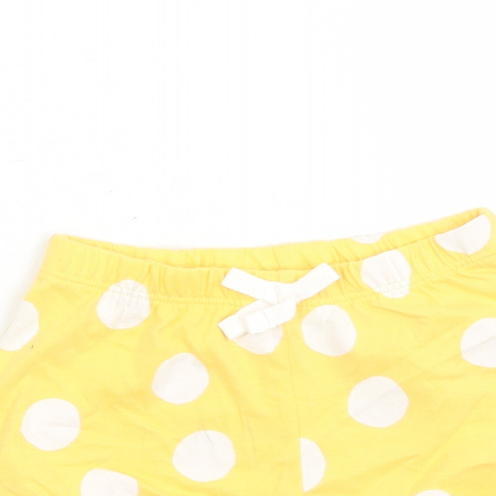 Marks and Spencer Girls Yellow Polka Dot 100% Cotton Sweatpants Trousers Size 6-9 Months - Elasticated Waist Bow Detail