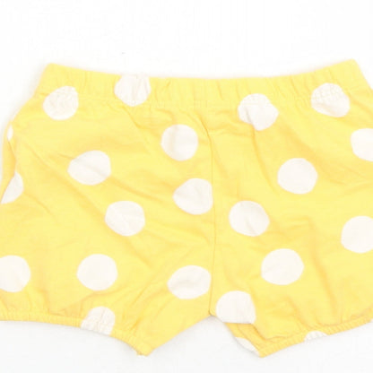 Marks and Spencer Girls Yellow Polka Dot 100% Cotton Sweatpants Trousers Size 6-9 Months - Elasticated Waist Bow Detail