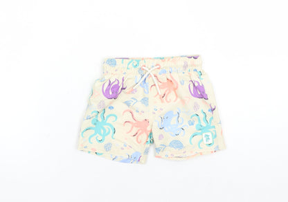 Marks and Spencer Boys Beige Geometric Polyester Sweatpants Trousers Size 9-12 Months Drawstring - Elasticated Waist Swim Shorts Octopus Pattern
