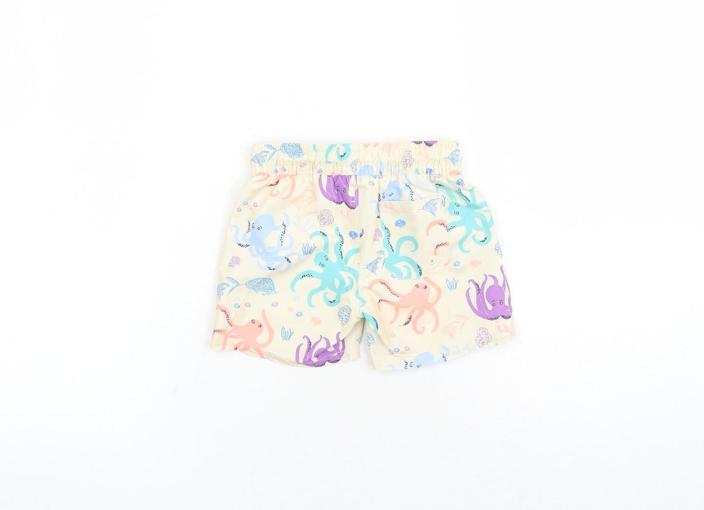 Marks and Spencer Boys Beige Geometric Polyester Sweatpants Trousers Size 9-12 Months Drawstring - Elasticated Waist Swim Shorts Octopus Pattern