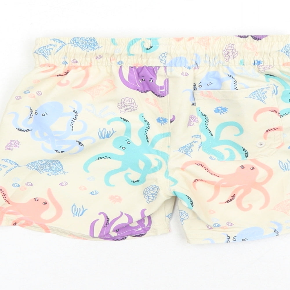 Marks and Spencer Boys Beige Geometric Polyester Sweatpants Trousers Size 9-12 Months Drawstring - Elasticated Waist Swim Shorts Octopus Pattern