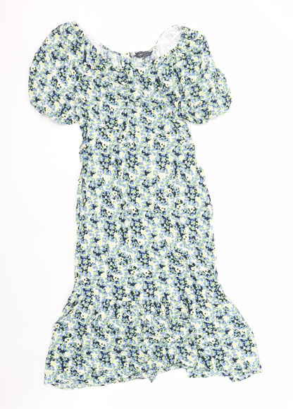 Marks and Spencer Womens Multicoloured Floral Viscose A-Line Size 10 V-Neck Zip - Belted