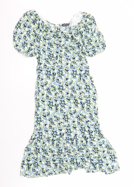 Marks and Spencer Womens Multicoloured Floral Viscose A-Line Size 10 V-Neck Zip - Belted