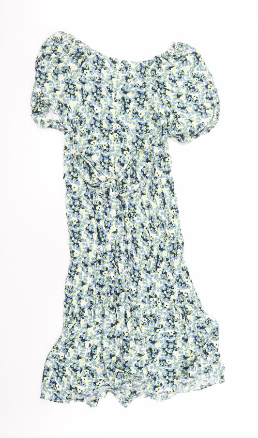 Marks and Spencer Womens Multicoloured Floral Viscose A-Line Size 10 V-Neck Zip - Belted
