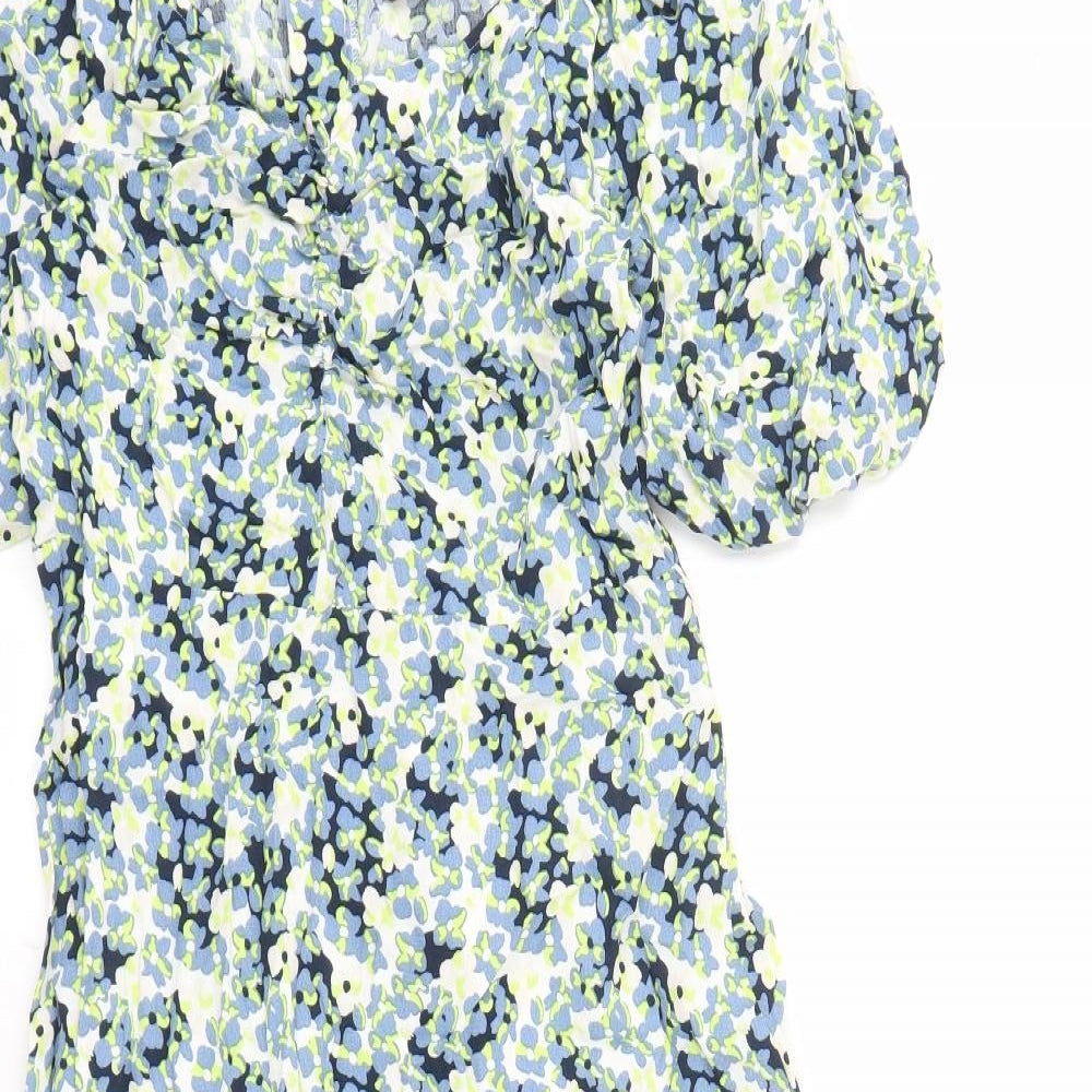 Marks and Spencer Womens Multicoloured Floral Viscose A-Line Size 10 V-Neck Zip - Belted