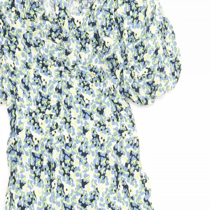 Marks and Spencer Womens Multicoloured Floral Viscose A-Line Size 10 V-Neck Zip - Belted