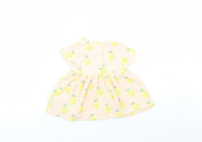 Marks and Spencer Girls Pink Geometric 100% Cotton Fit & Flare Size 3-6 Months Round Neck Button - Leopard Pattern