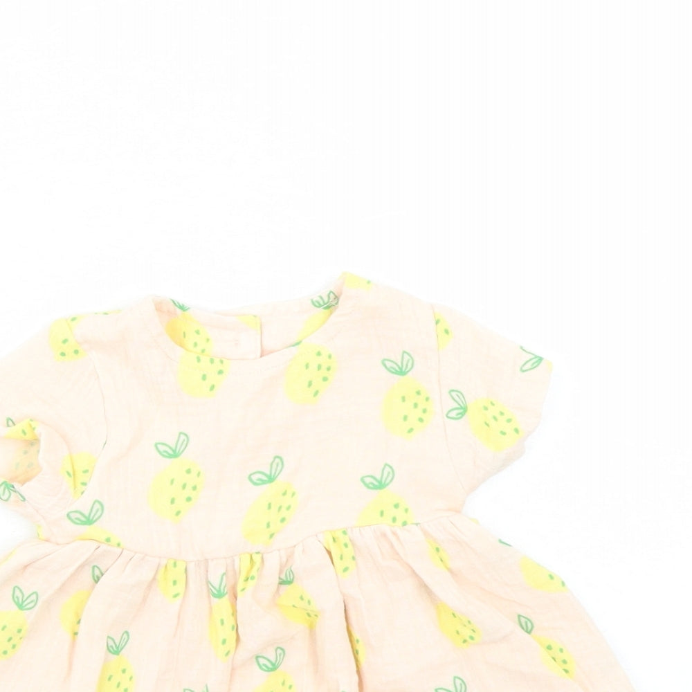 Marks and Spencer Girls Pink Geometric 100% Cotton Fit & Flare Size 3-6 Months Round Neck Button - Leopard Pattern