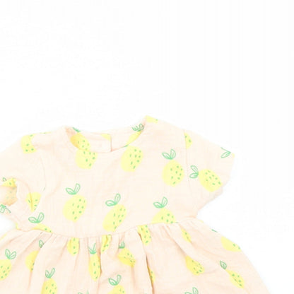 Marks and Spencer Girls Pink Geometric 100% Cotton Fit & Flare Size 3-6 Months Round Neck Button - Leopard Pattern