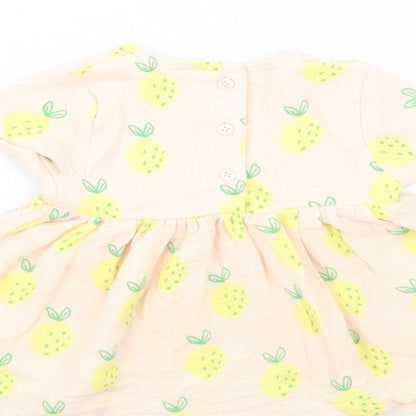 Marks and Spencer Girls Pink Geometric 100% Cotton Fit & Flare Size 3-6 Months Round Neck Button - Leopard Pattern