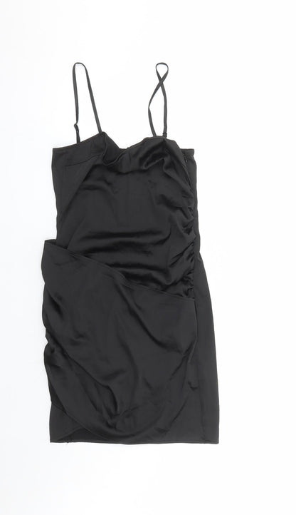 Naanaa Womens Black Polyester Pencil Dress Size 10 Cowl Neck Zip