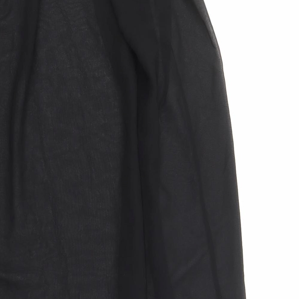 Brand and care label for ASOS women’s black polyester cover up, size UK 10