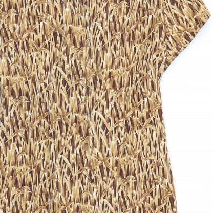 Evan Picone Womens Brown Geometric Cotton A-Line Size 14 Square Neck Zip