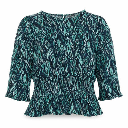 Dusk Womens Green Geometric Viscose Basic Blouse Size 18 Round Neck