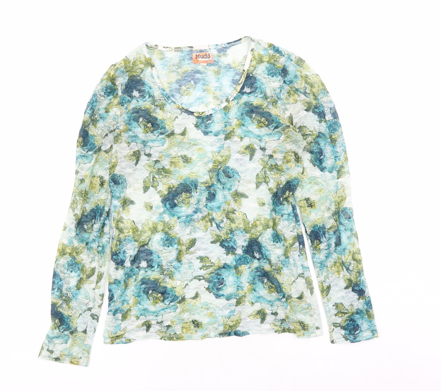 Mudd Womens Blue Geometric Polyester Basic Blouse Size XL Round Neck