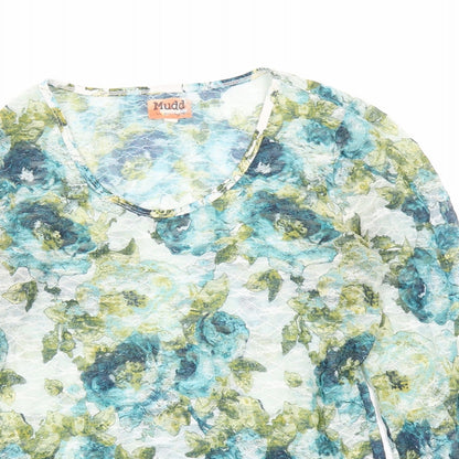 Mudd Womens Blue Geometric Polyester Basic Blouse Size XL Round Neck