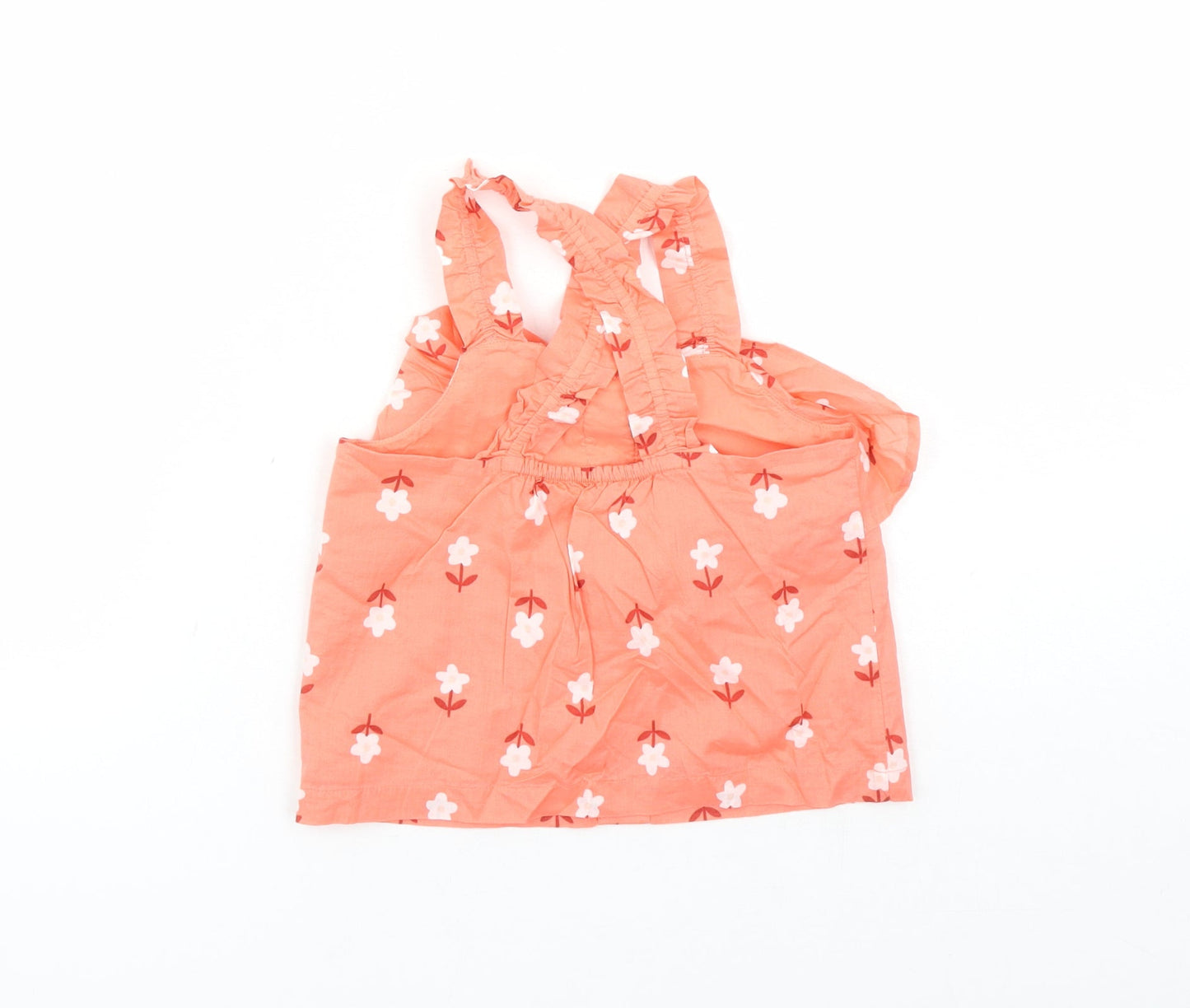 Marks and Spencer Girls Pink Floral 100% Cotton Basic Tank Size 6-7 Years Square Neck Pullover
