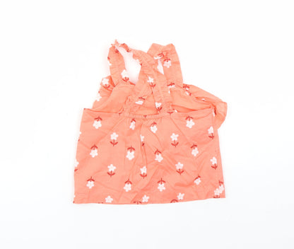 Marks and Spencer Girls Pink Floral 100% Cotton Basic Tank Size 6-7 Years Square Neck Pullover