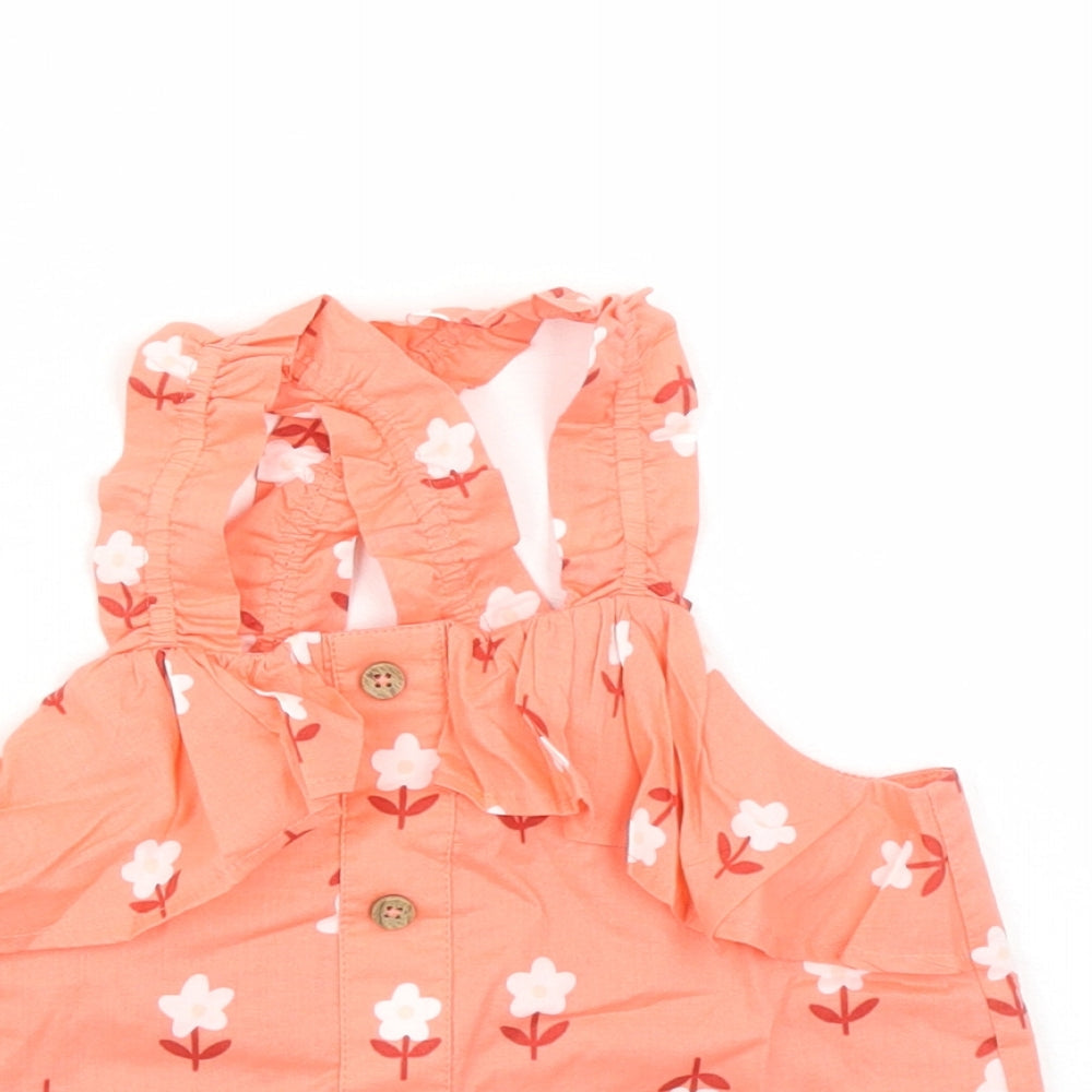 Marks and Spencer Girls Pink Floral 100% Cotton Basic Tank Size 6-7 Years Square Neck Pullover