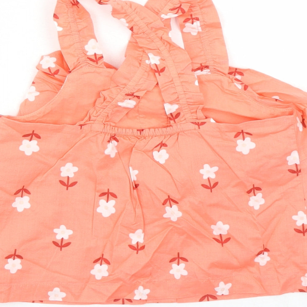 Marks and Spencer Girls Pink Floral 100% Cotton Basic Tank Size 6-7 Years Square Neck Pullover
