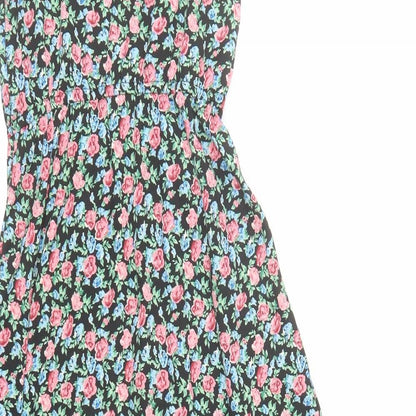 By Henry Holland Womens Black Floral Polyester A-Line Size 6 Round Neck Pullover - Crotchet Detail
