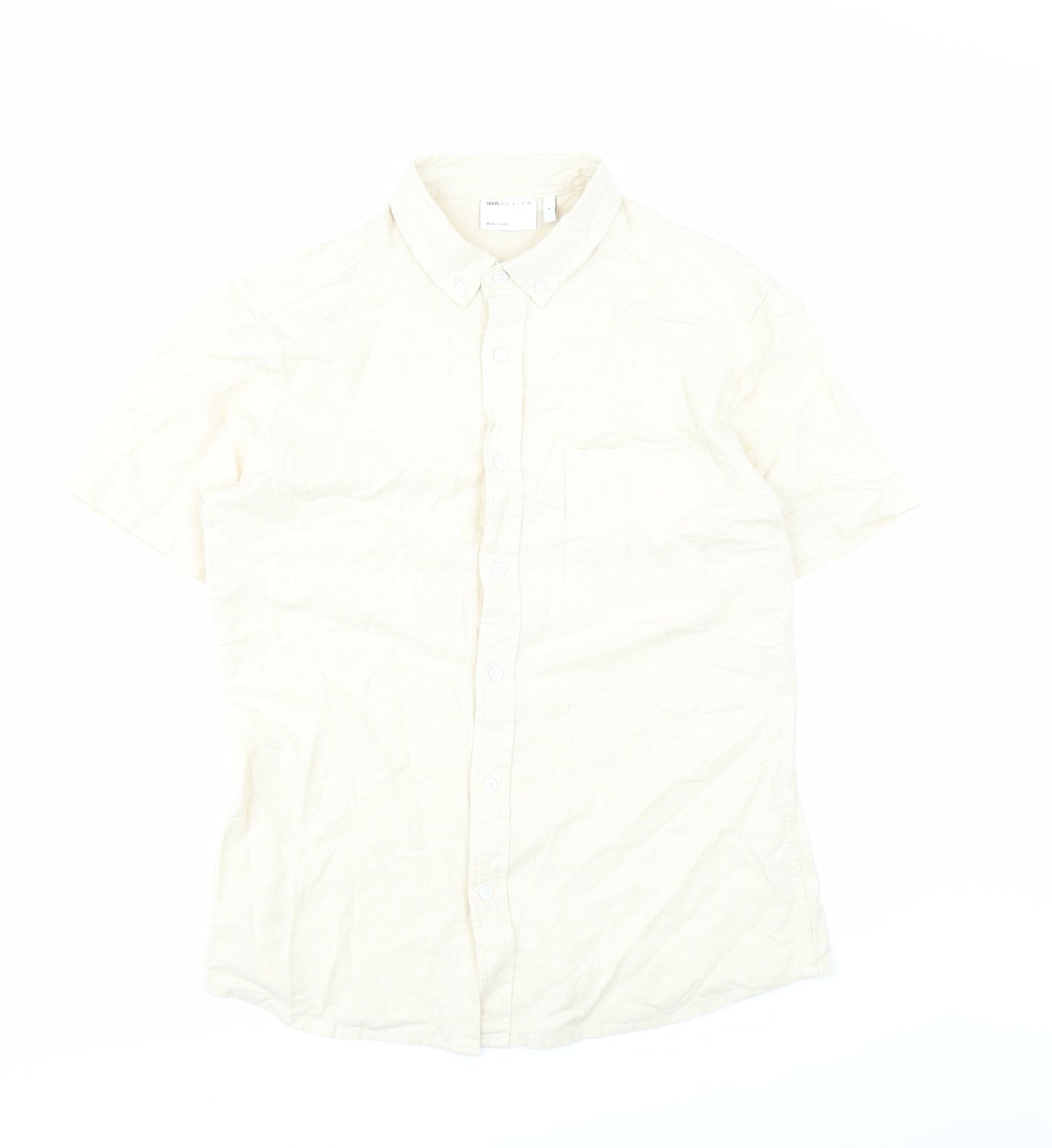 ASOS Mens Beige Cotton Button-Up Size M Collared Button