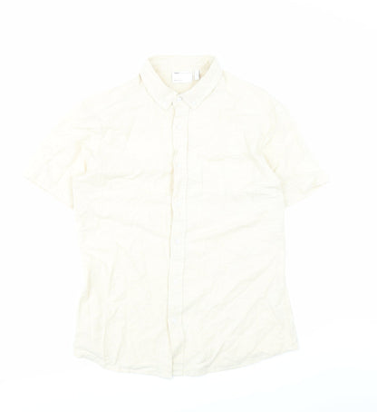 ASOS Mens Beige Cotton Button-Up Size M Collared Button