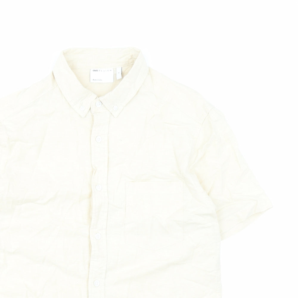 ASOS Mens Beige Cotton Button-Up Size M Collared Button