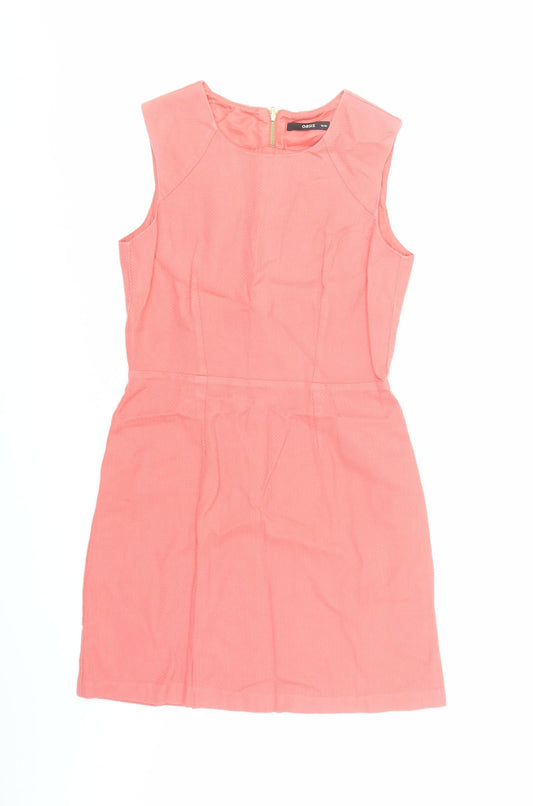 Oasis Womens Orange Cotton Pencil Dress Size 10 Round Neck Zip