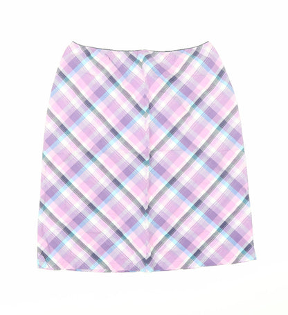 Divided by H&M Womens Purple Plaid Cotton A-Line Skirt Size M - Elasticated Waist
