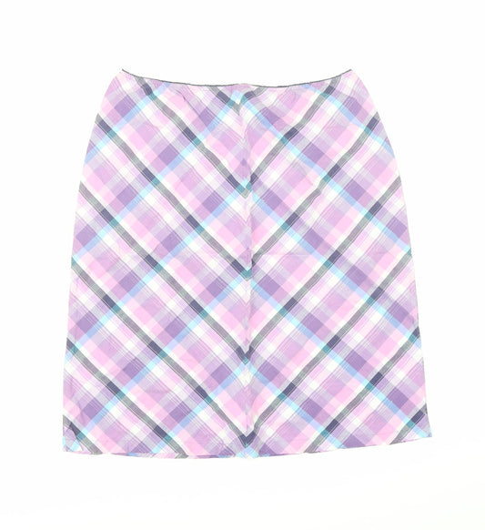 Divided by H&M Womens Purple Plaid Cotton A-Line Skirt Size M - Elasticated Waist