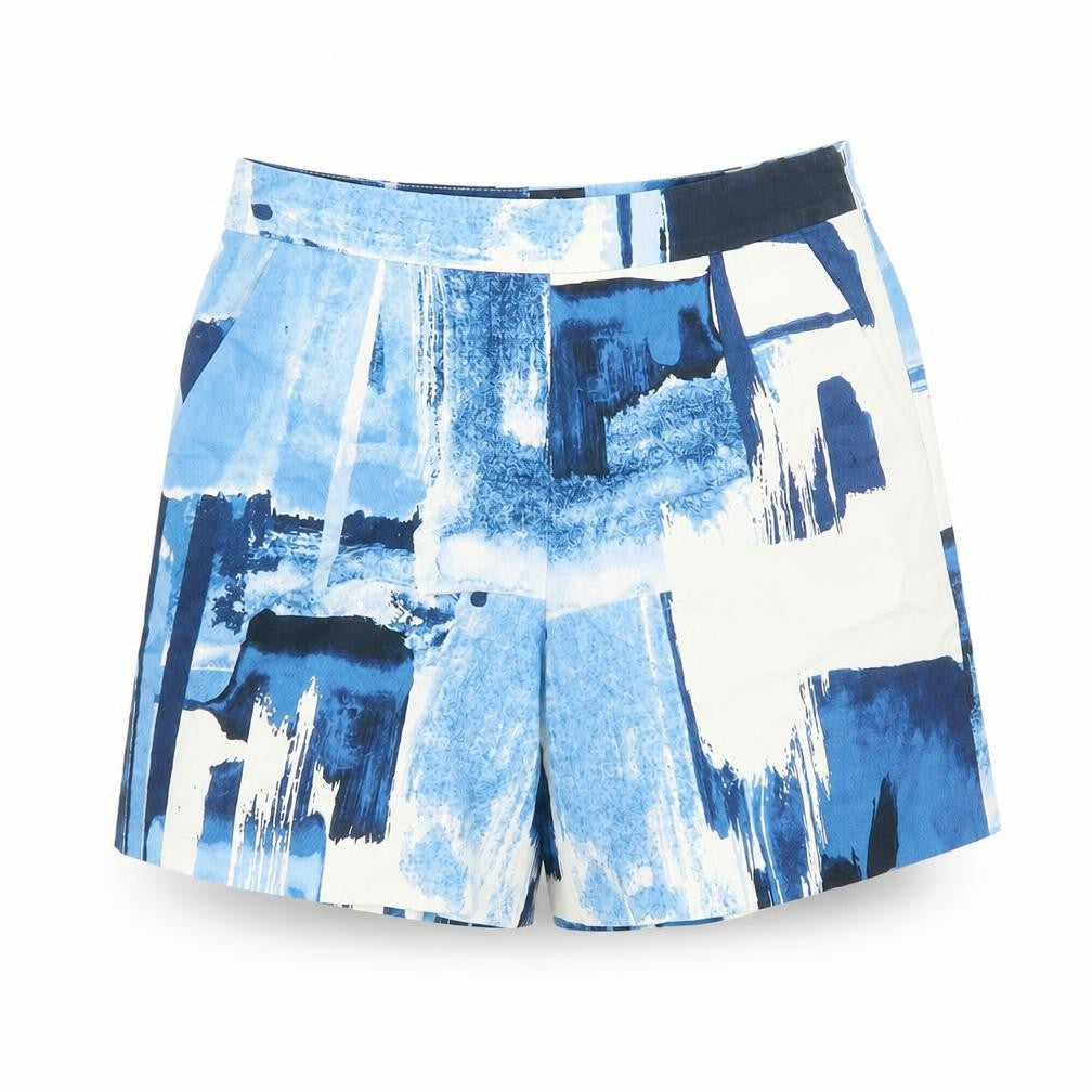 David Lawrence Womens Blue Geometric Cotton Basic Shorts Size 6 L6 in Regular Zip - Pockets