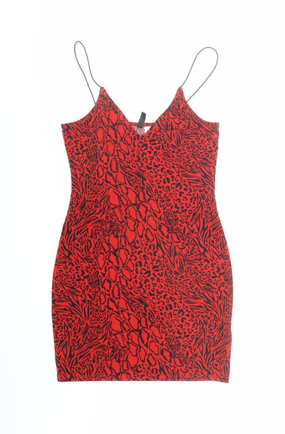 Divided by H&M Womens Red Animal Print Polyester Mini Size S V-Neck Pullover - Leopard Pattern