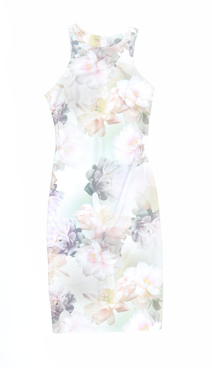 New Look Womens Multicoloured Floral Polyester Bodycon Size 8 Round Neck Zip