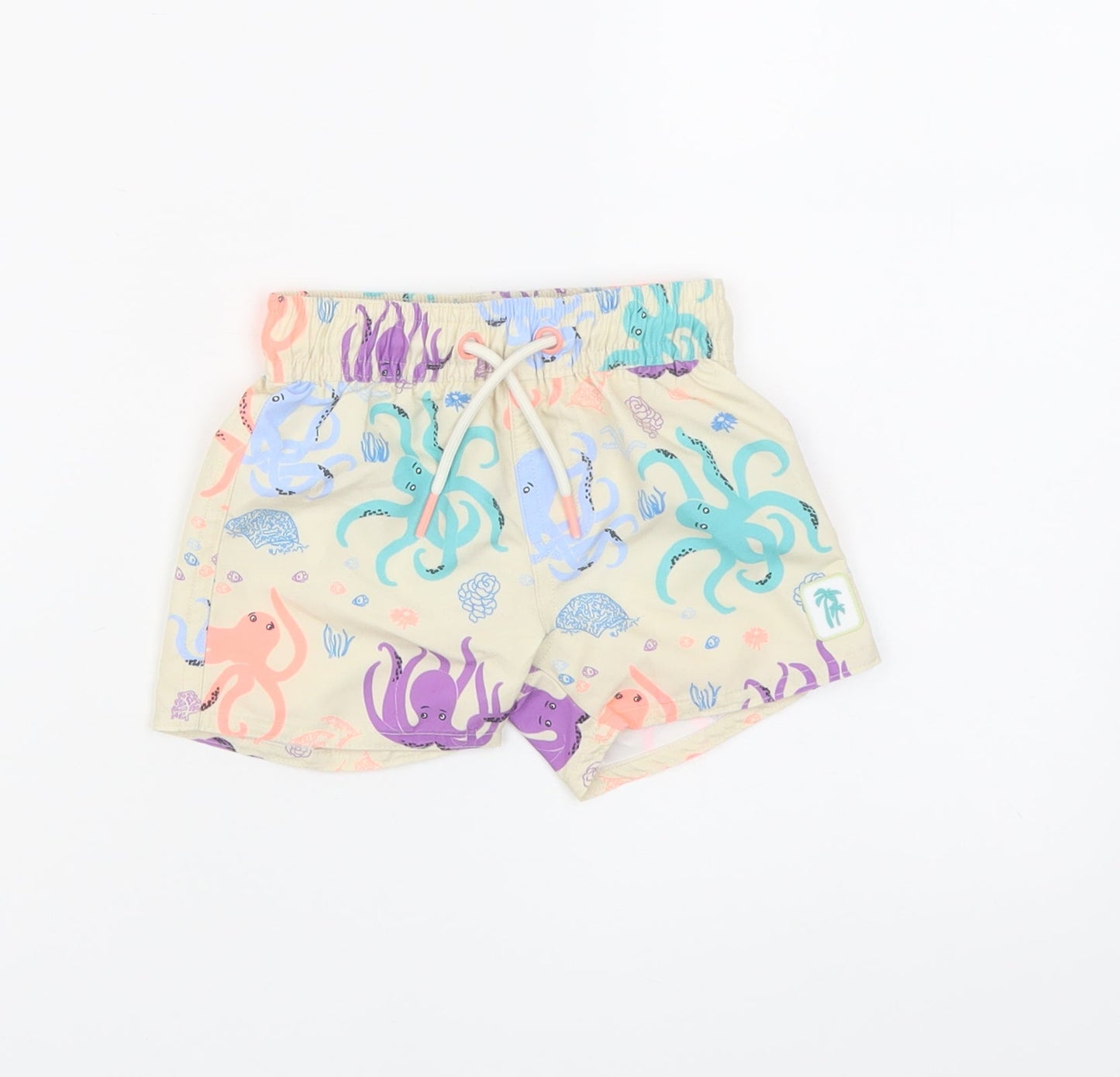 Marks and Spencer Boys Beige Geometric Polyester Sweatpants Trousers Size 3-6 Months Drawstring - Elasticated Waist Swim Shorts Octopus Pattern