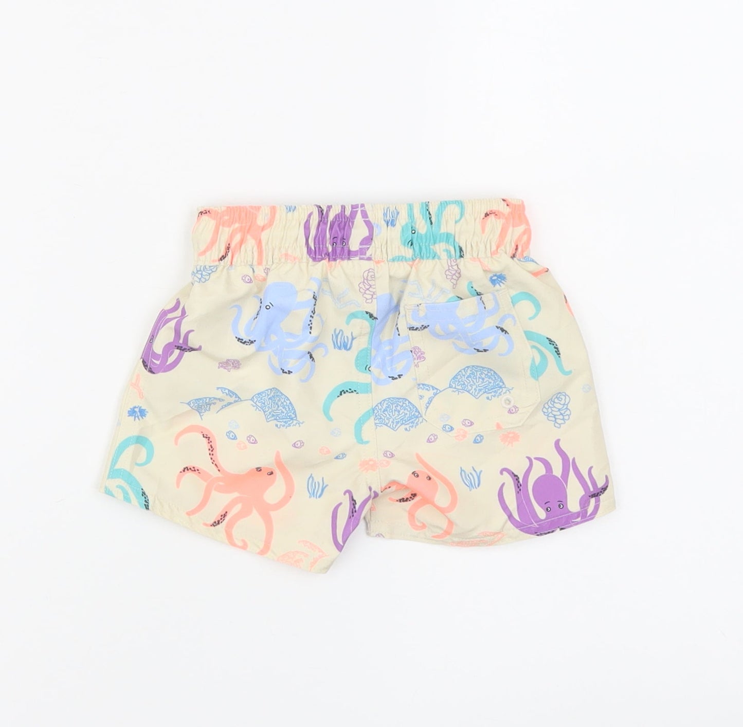 Marks and Spencer Boys Beige Geometric Polyester Sweatpants Trousers Size 3-6 Months Drawstring - Elasticated Waist Swim Shorts Octopus Pattern