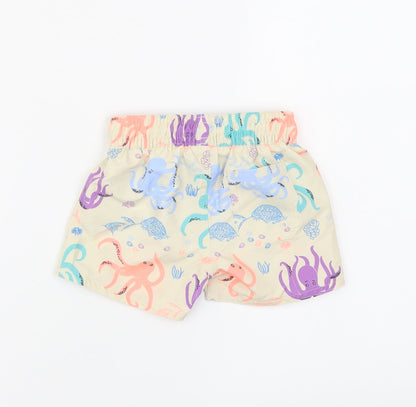Marks and Spencer Boys Beige Geometric Polyester Sweatpants Trousers Size 3-6 Months Drawstring - Elasticated Waist Swim Shorts Octopus Pattern