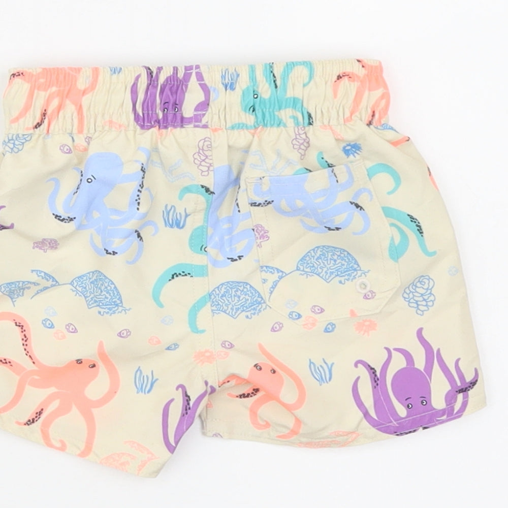 Marks and Spencer Boys Beige Geometric Polyester Sweatpants Trousers Size 3-6 Months Drawstring - Elasticated Waist Swim Shorts Octopus Pattern