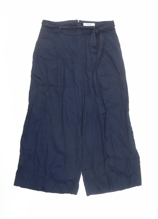 RESERVED Womens Blue Cotton Cropped Trousers Size 12 L24 in Regular Zip - Belted
